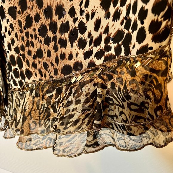 ⭐️2/$30⭐️ Animal/leopard print blouse, 3/4 sleeves, bead accents, size 1XL - Picture 8 of 9